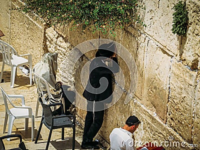 Rabbis Praying at the Western Wall Editorial Stock Photo