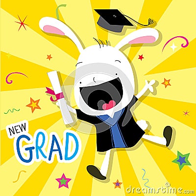 Rabbit Animal Congratulation New Graduate Cute Cartoon Vector Vector Illustration