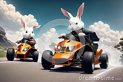 Rabbit ATV Adventure created with Generative AI Stock Photo