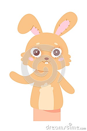 Rabbit baby doll for puppet show, isolated forest friend for kids, cute hare animal Vector Illustration