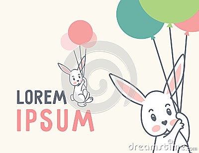 Rabbit with balloons 01 Vector Illustration