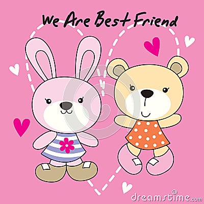 Rabbit and bear are best friend Vector Illustration