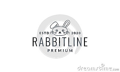 Rabbit or bunny head face smile cute cartoon line logo vector illustration Vector Illustration