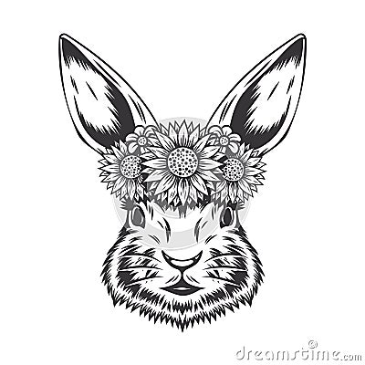 Rabbit Bunny lady flower line art. vintage. for easter event print design vector illustration Vector Illustration