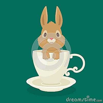 Rabbit/bunny sitting in white cup Vector Illustration