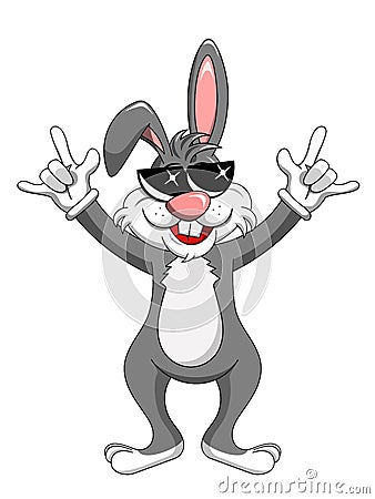 Rabbit or bunny wearing sunglasses rock gesture isolated Vector Illustration