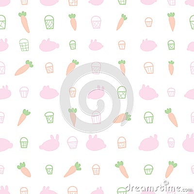 Rabbit carrot cupcake pastel seamless pattern Vector Illustration