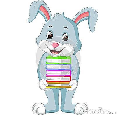 Rabbit carrying books cartoon Vector Illustration