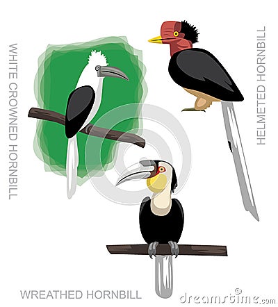 Bird Wreathed Hornbill Set Cartoon Vector Illustration Vector Illustration