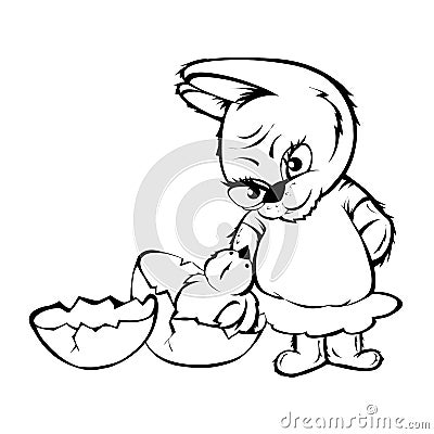 A rabbit and a chicken in an egg. Vector. Stock Photo