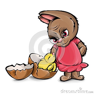 A rabbit and a chicken in an egg. Vector. Stock Photo