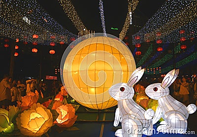 Rabbit and Clouds Lanterns Editorial Stock Photo