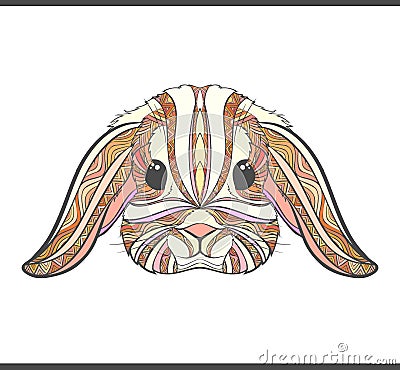 Rabbit coloring outlines in boho style. Ethnic hare Vector Illustration