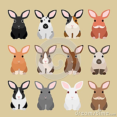 Rabbit coloring variations Vector Illustration