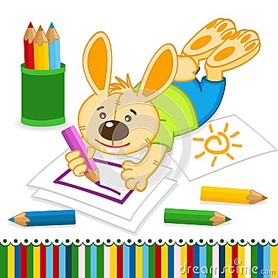 Rabbit drawing pencils Vector Illustration