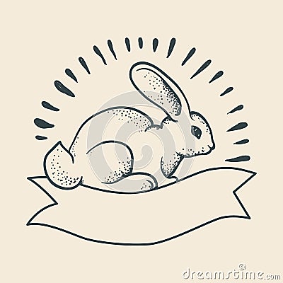 A rabbit drawing in the style of a traditional tattoo. Old school. Vector Illustration