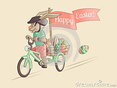 Rabbit-driver of Easter eggs Vector Illustration