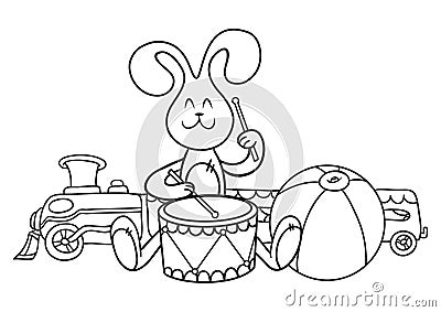 Rabbit with a drum Vector Illustration
