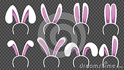 Rabbit ears. Cartoon easter bunny head mask. Animal kids costume vector elements Vector Illustration