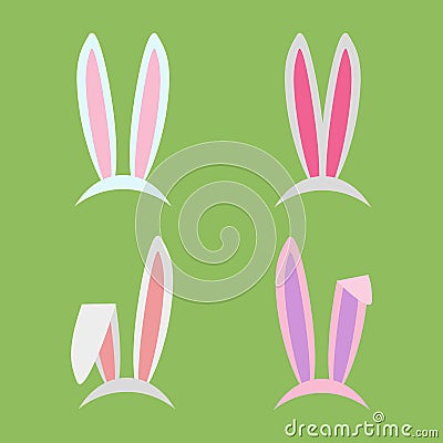 Rabbit ears collection for Easter. Set of masks in flat style isolated on white background. Vector, EPS10. Vector Illustration