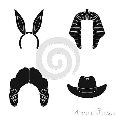 Rabbit ears, judge wig, cowboy. Hats set collection icons in black style vector symbol stock illustration web. Vector Illustration