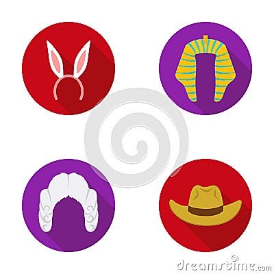 Rabbit ears, judge wig, cowboy. Hats set collection icons in flat style vector symbol stock illustration web. Vector Illustration