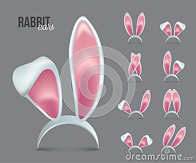 Rabbit ears realistic 3d vector illustrations set Vector Illustration