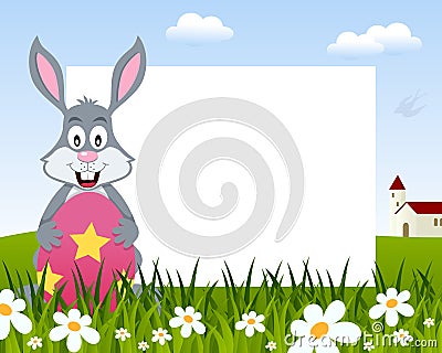 Rabbit with Easter Egg Horizontal Frame Vector Illustration