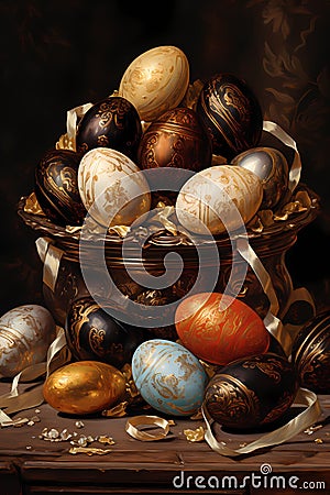 Rabbit and Easter Eggs Graphic illustration for Easter day background Stock Photo