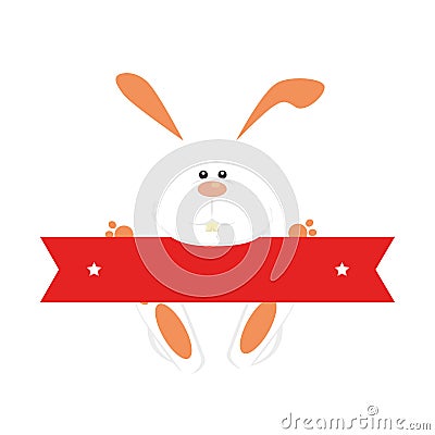 Rabbit easter holding red ribbon Vector Illustration