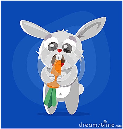 The rabbit eats the carrot. Cartoon Illustration