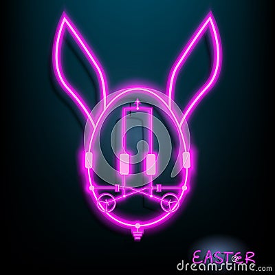 Rabbit Egg Easter LED circuit neon lamp with Pink color. dark background. illustration. vector. graphic design. Vector Illustration