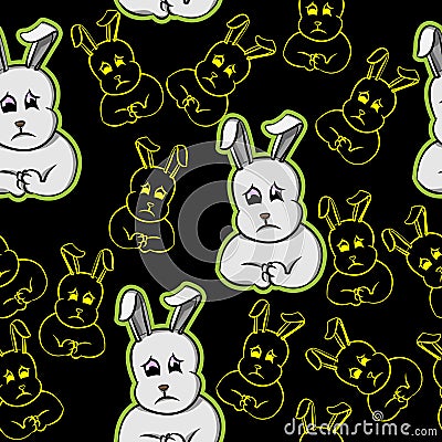 Rabbit expression lament, feel sorry for moment bunny, animal confused, sad funny, cute, pet, smile, fun, cartoon seamless pattern Vector Illustration