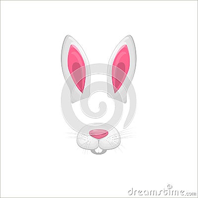 Rabbit face elements. Vector illustration. Animal character ears and nose. Video chart filter effect for selfie photo Vector Illustration