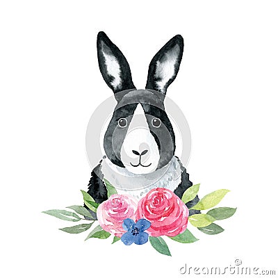 Rabbit with flowers Cartoon Illustration