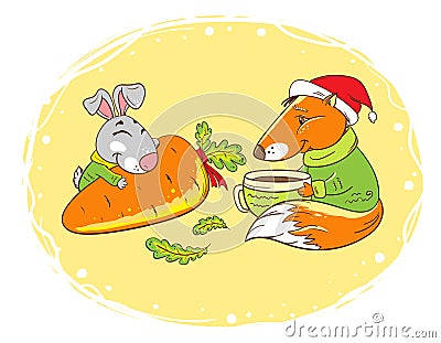 Rabbit with a fox Vector Illustration