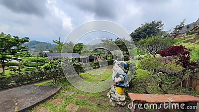 Rabbit garden with dwarves Stock Photo