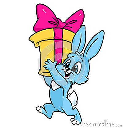 Rabbit gift cartoon illustration Cartoon Illustration