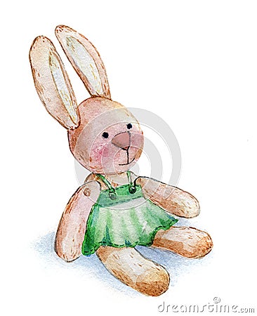 Rabbit girl plush toy watercolor Stock Photo