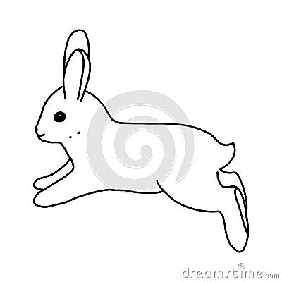 Rabbit hand-drawn contour line drawing. Black and white image.Easter bunny.For postcards, printing on fabric.Cute animal.Doodles. Vector Illustration