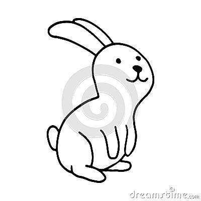 Rabbit hand-drawn contour line drawing. Black and white image.Easter bunny.For postcards, printing on fabric.Cute animal.Doodles. Vector Illustration
