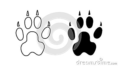 Rabbit or hare paw footprint. Silhouette, contour. Icon. Black vector isolated on white. Paw step print of fluffy bunny Vector Illustration