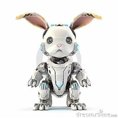 Rabbit or hare robot, robotic animal isolated over white background. Created with generative Ai Stock Photo