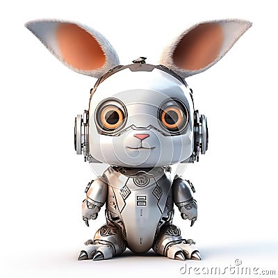 Rabbit or hare robot, robotic animal isolated over white background. Created with generative Ai Stock Photo