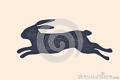 Rabbit, hare, silhouette. Vintage logo, retro print, poster Vector Illustration