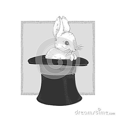 Rabbit in the hat. Hand drawing. Vector illustration Vector Illustration