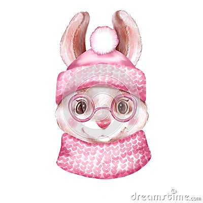 Rabbit with hat and scarf Cartoon Illustration