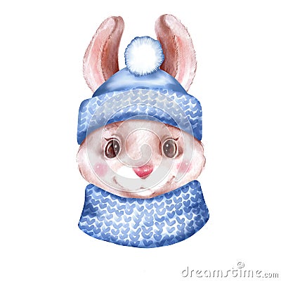 Rabbit with hat and scarf Cartoon Illustration