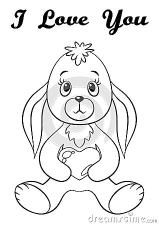 Rabbit with Heart, Contour Vector Illustration