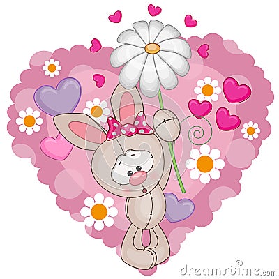 Rabbit with hearts and flower Vector Illustration